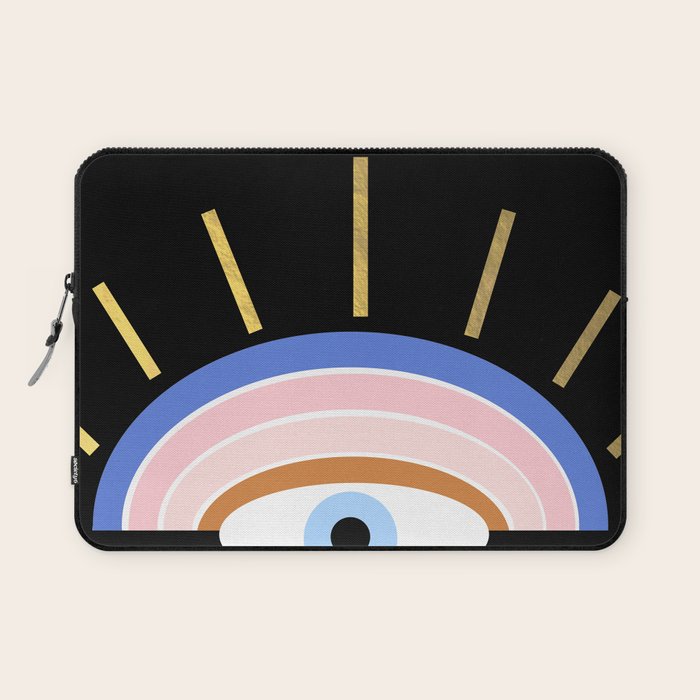 Retro evil eye - black & gold Laptop Sleeve Gallery Image 1