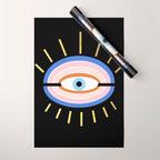 Retro evil eye - black & gold Wrapping Paper Gallery Image 1