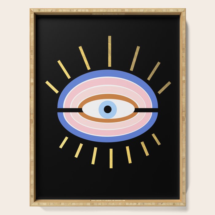 Retro evil eye - black & gold Serving Tray Gallery Image 1