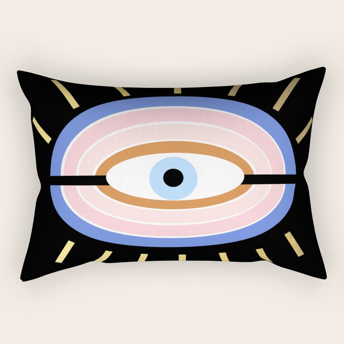 Retro evil eye - black & gold Rectangular Pillow Gallery Image 1
