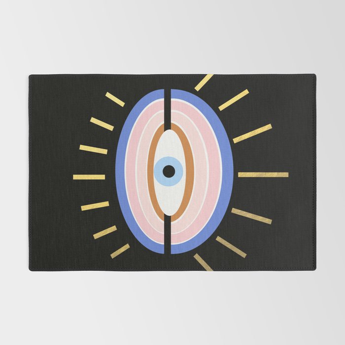 Retro evil eye - black & gold Rug Gallery Image 2