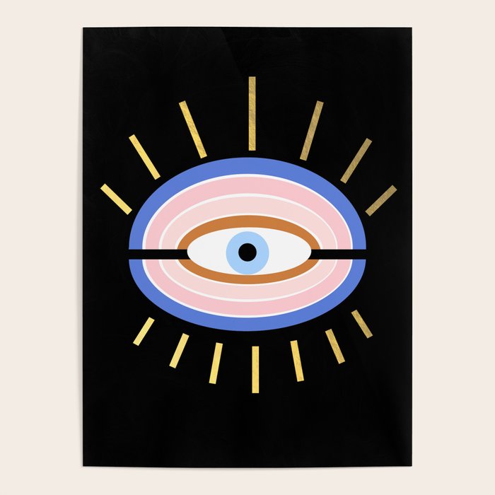 Retro evil eye - black & gold Poster Gallery Image 1