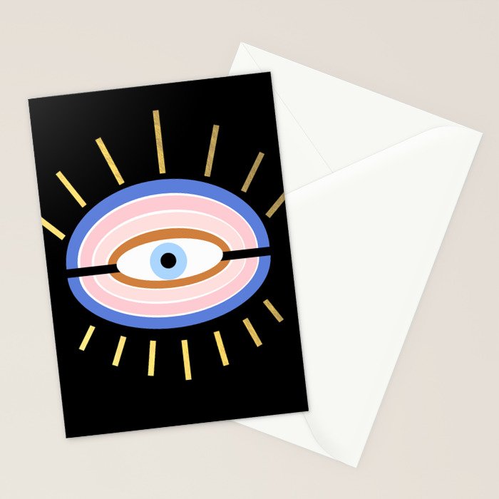Retro evil eye - black & gold Stationery Card Gallery Image 2