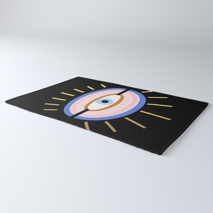 Retro evil eye - black & gold Rug Gallery Image 3