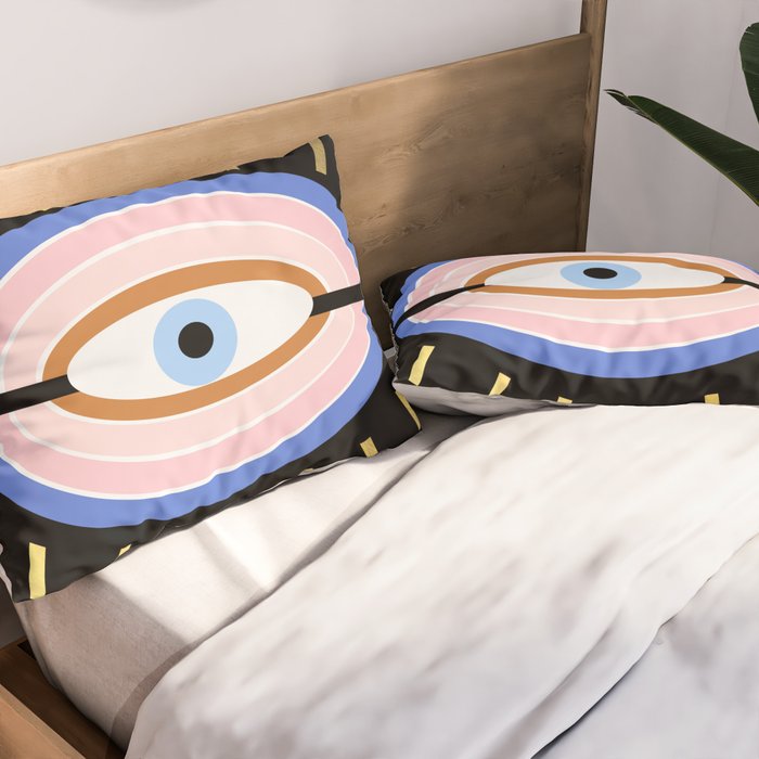 Retro evil eye - black & gold Pillow Sham Gallery Image 2