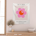La Fleur | 05 - Abstract Retro Flower Print Pink Orange And Neutral Boho Decor Modern Floral Wall Tapestry Gallery Image 2