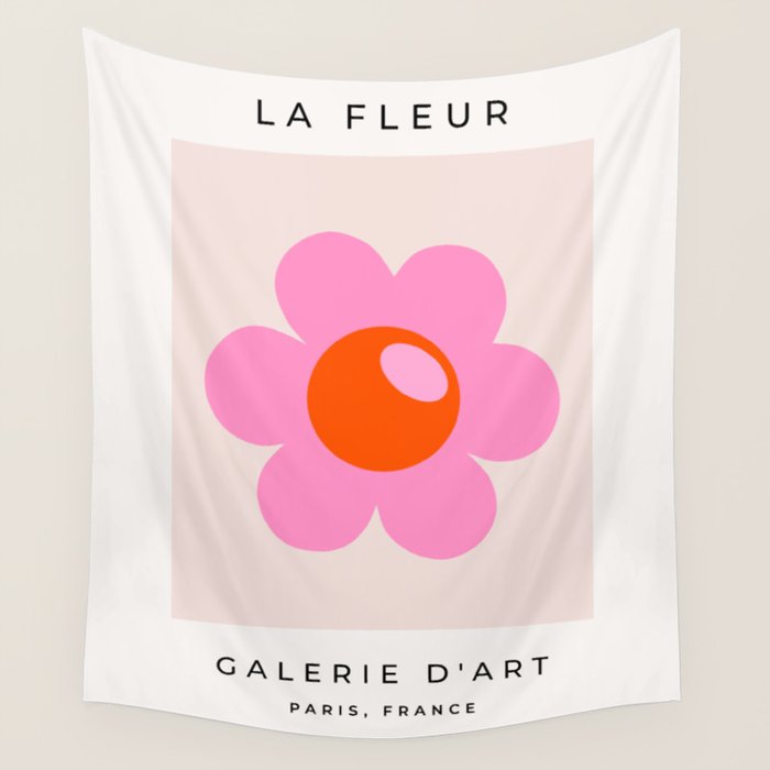 La Fleur | 05 - Abstract Retro Flower Print Pink Orange And Neutral Boho Decor Modern Floral Wall Tapestry Gallery Image 4