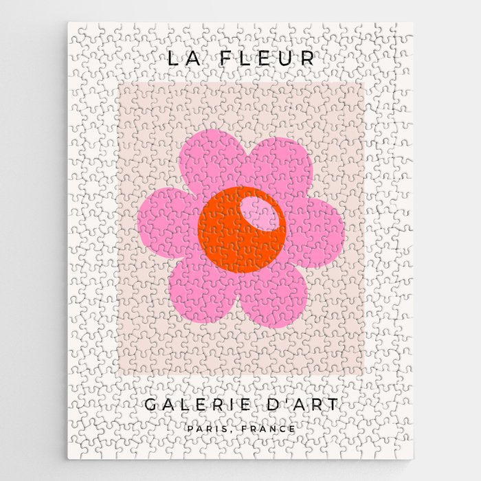 La Fleur | 05 - Abstract Retro Flower Print Pink Orange And Neutral Boho Decor Modern Floral Jigsaw Puzzle Gallery Image 1