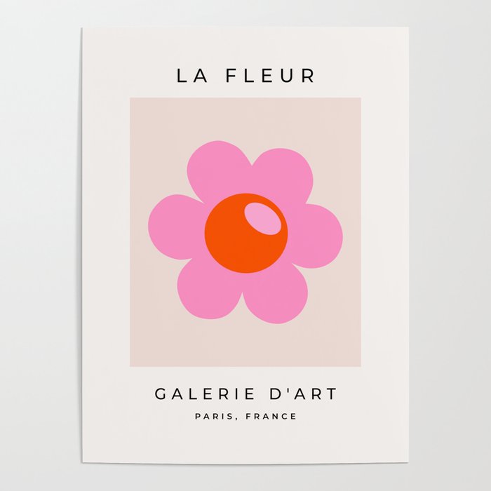 La Fleur | 05 - Abstract Retro Flower Print Pink Orange And Neutral Boho Decor Modern Floral Poster Gallery Image 1