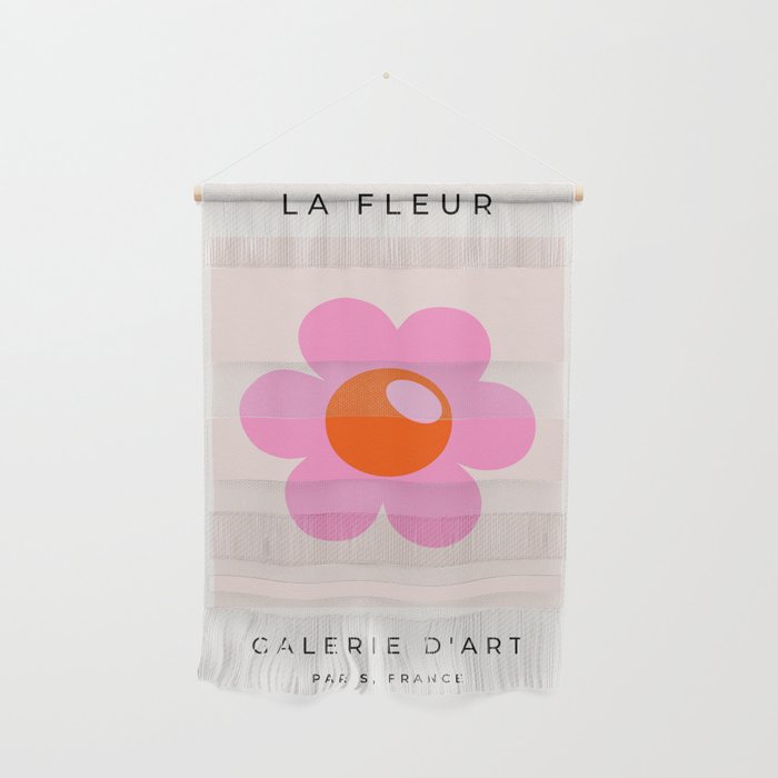 La Fleur | 05 - Abstract Retro Flower Print Pink Orange And Neutral Boho Decor Modern Floral Wall Hanging Gallery Image 1