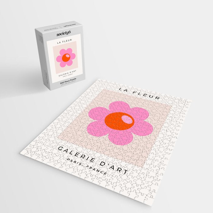 La Fleur | 05 - Abstract Retro Flower Print Pink Orange And Neutral Boho Decor Modern Floral Jigsaw Puzzle Gallery Image 2
