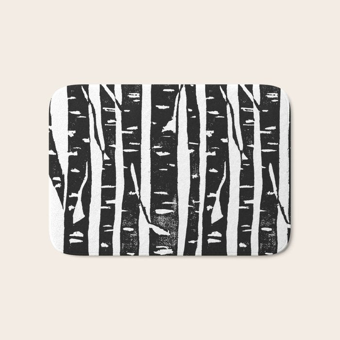 Woodcut Birches Black Bath Mat Gallery Image 1
