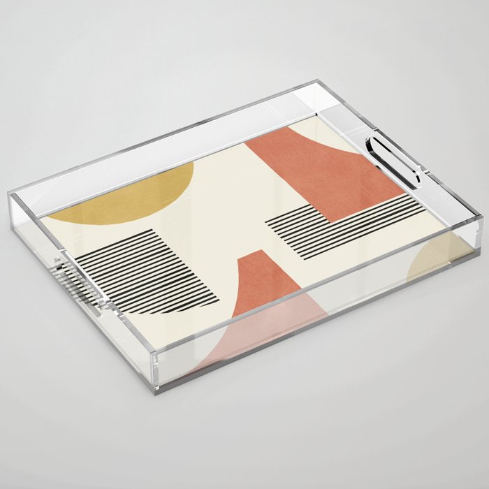 Abstract Lines Composition - Gold Orange Brown Acrylic Tray Gallery Image 1