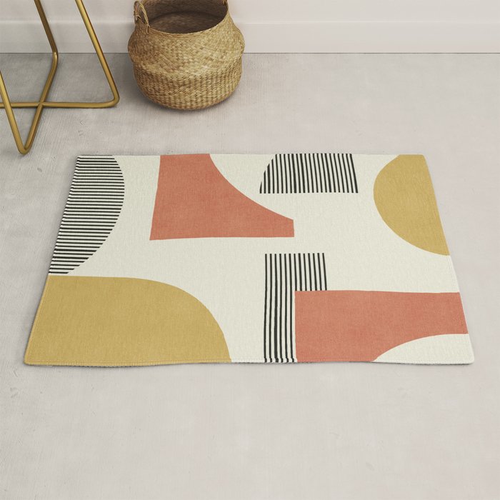 Abstract Lines Composition - Gold Orange Brown Rug Gallery Image 1
