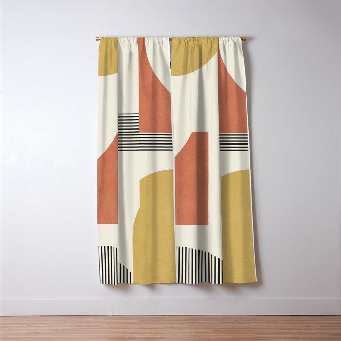 Abstract Lines Composition - Gold Orange Brown Window Curtain Gallery Image 3