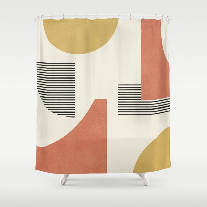 Abstract Lines Composition - Gold Orange Brown Shower Curtain Gallery Image 1