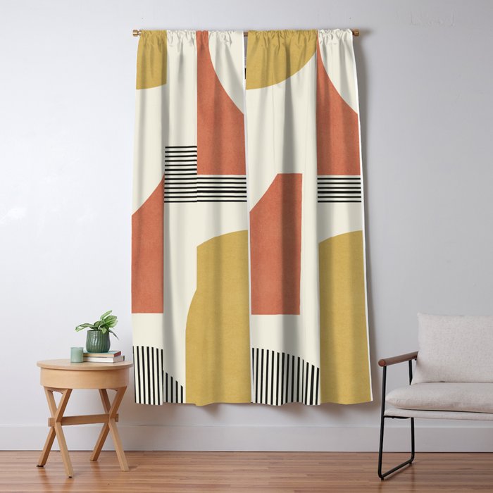 Abstract Lines Composition - Gold Orange Brown Window Curtain Gallery Image 5