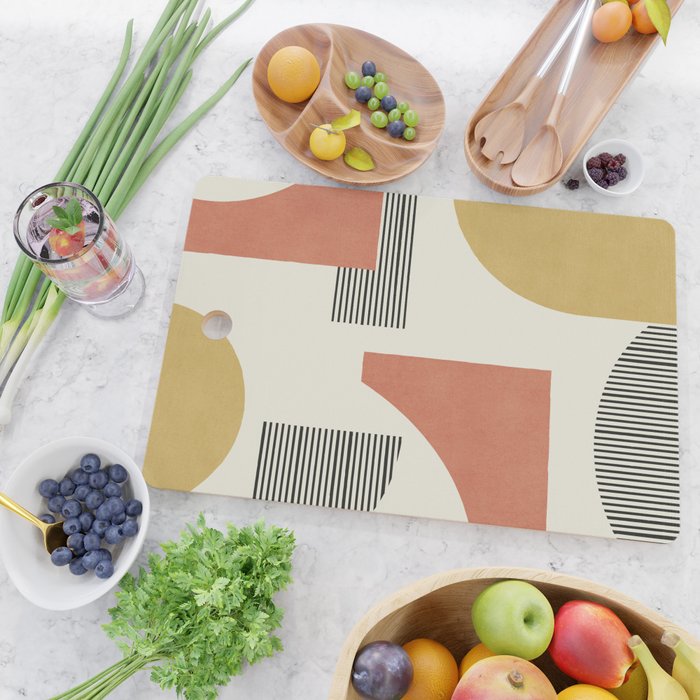 Abstract Lines Composition - Gold Orange Brown Cutting Board Gallery Image 2