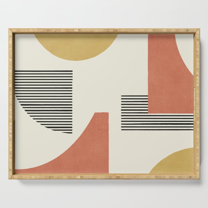 Abstract Lines Composition - Gold Orange Brown Serving Tray Gallery Image 1