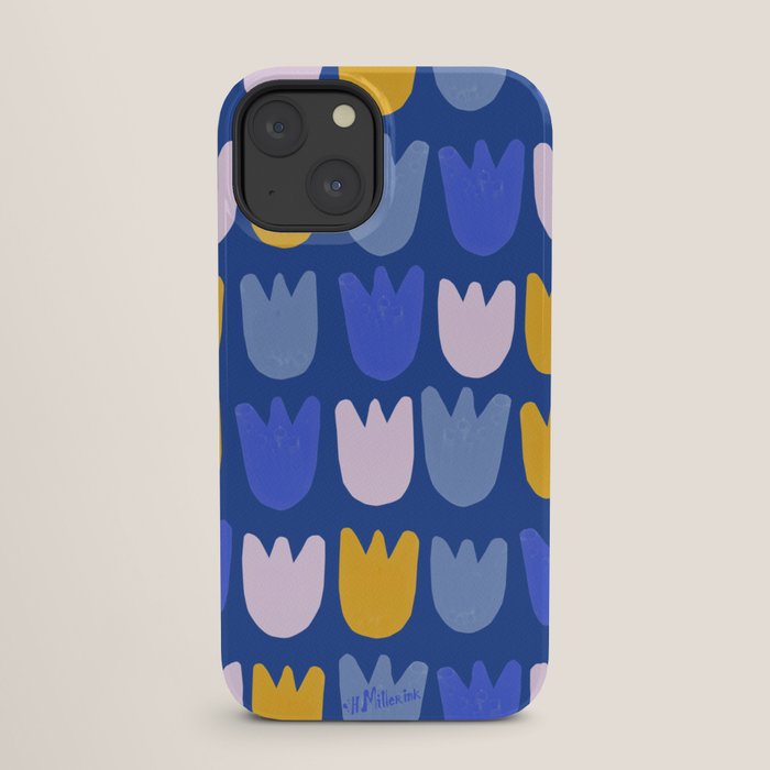 Rows of Tulips in Bloom in Blue & Mustard Yellow iPhone Case Gallery Image 25