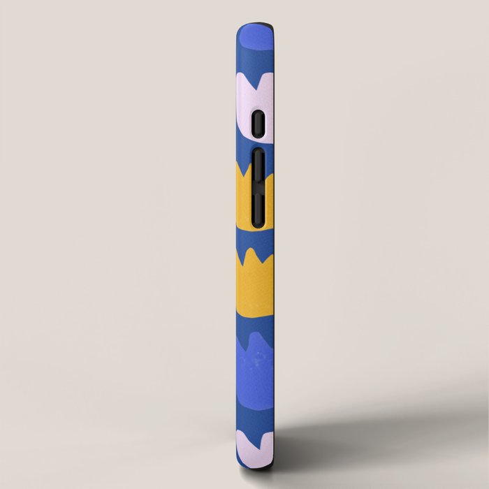 Rows of Tulips in Bloom in Blue & Mustard Yellow iPhone Case Gallery Image 2