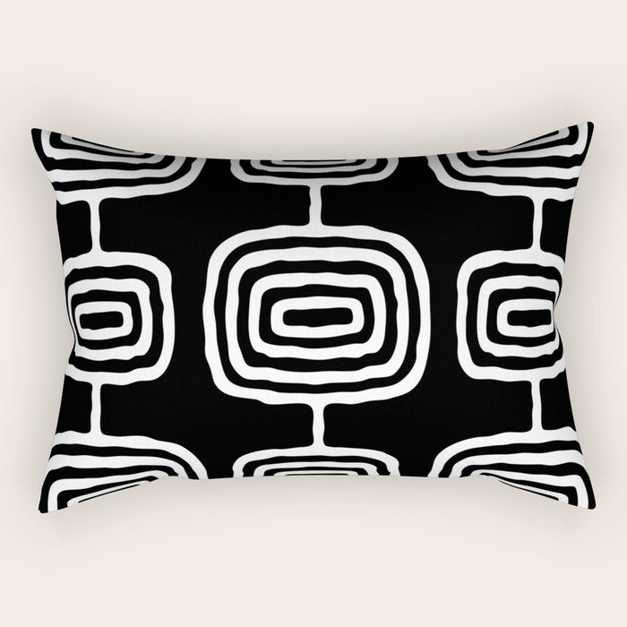 Mid Century Modern Atomic Rings Pattern 771 Black and White Rectangular Pillow Gallery Image 1