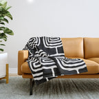 Mid Century Modern Atomic Rings Pattern 771 Black and White Throw Blanket Gallery Image 1
