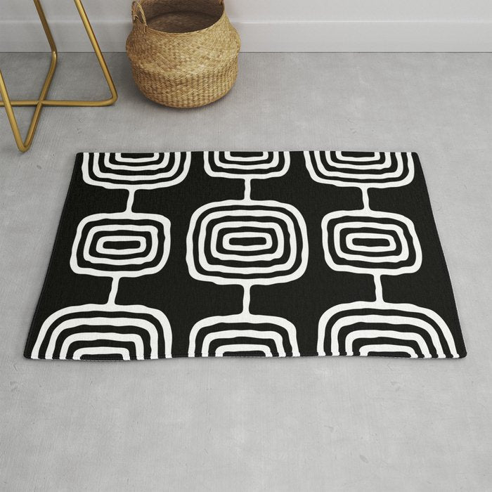 Mid Century Modern Atomic Rings Pattern 771 Black and White Rug Gallery Image 1