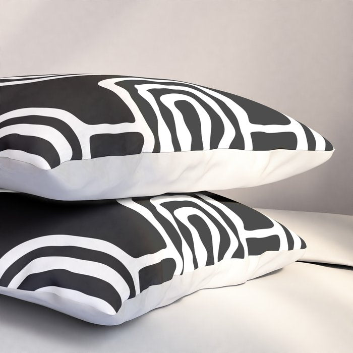 Mid Century Modern Atomic Rings Pattern 771 Black and White Pillow Sham Gallery Image 3