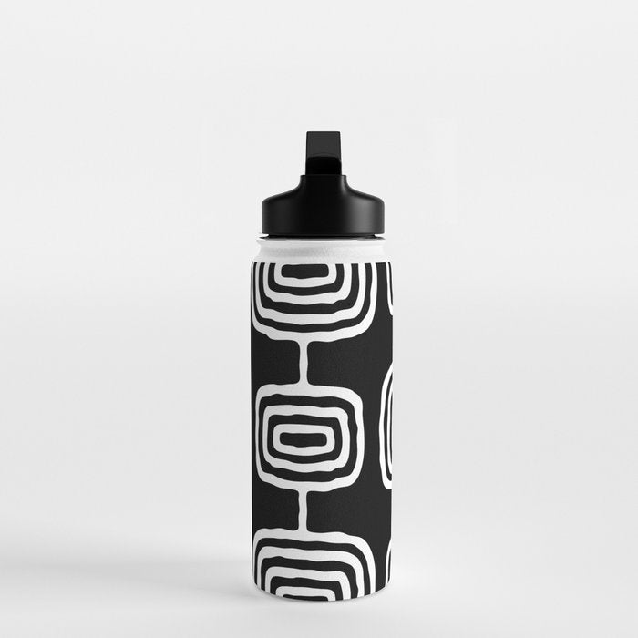 Mid Century Modern Atomic Rings Pattern 771 Black and White Water Bottle Gallery Image 3