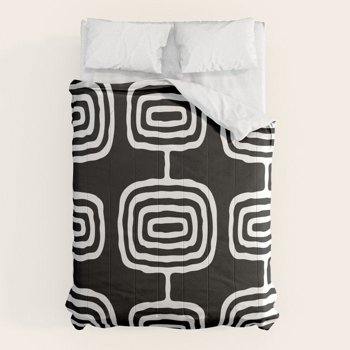 Mid Century Modern Atomic Rings Pattern 771 Black and White Comforter Gallery Image 6