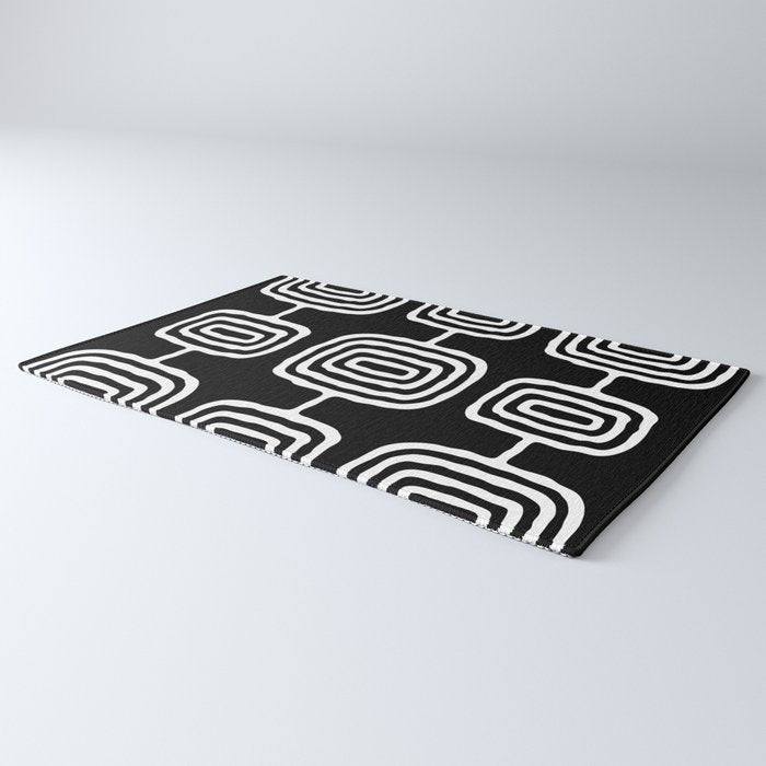 Mid Century Modern Atomic Rings Pattern 771 Black and White Rug Gallery Image 3