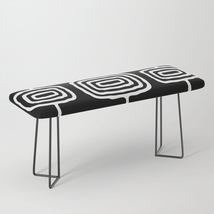 Mid Century Modern Atomic Rings Pattern 771 Black and White Bench Gallery Image 1