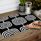 Mid Century Modern Atomic Rings Pattern 771 Black and White Outdoor Rug Gallery Image 2