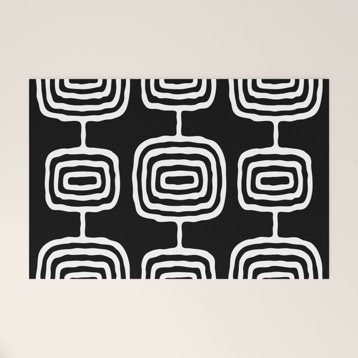 Mid Century Modern Atomic Rings Pattern 771 Black and White Welcome Mat Gallery Image 1