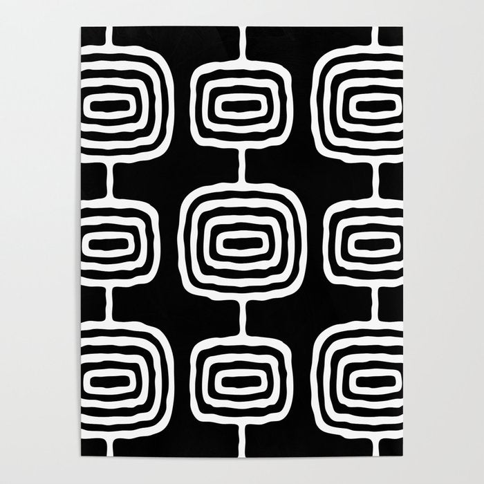 Mid Century Modern Atomic Rings Pattern 771 Black and White Poster Gallery Image 1