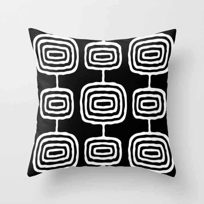 Mid Century Modern Atomic Rings Pattern 771 Black and White Throw Pillow Gallery Image 1