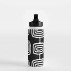 Mid Century Modern Atomic Rings Pattern 771 Black and White Water Bottle Gallery Image 2