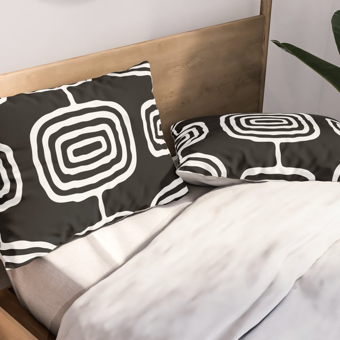 Mid Century Modern Atomic Rings Pattern 771 Black and White Pillow Sham Gallery Image 2