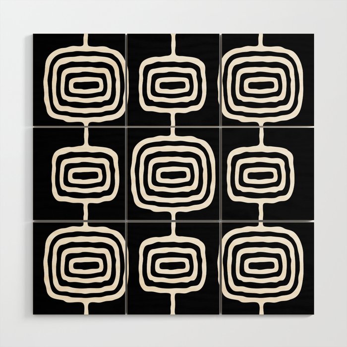 Mid Century Modern Atomic Rings Pattern 771 Black and White Wood Wall Art Gallery Image 1