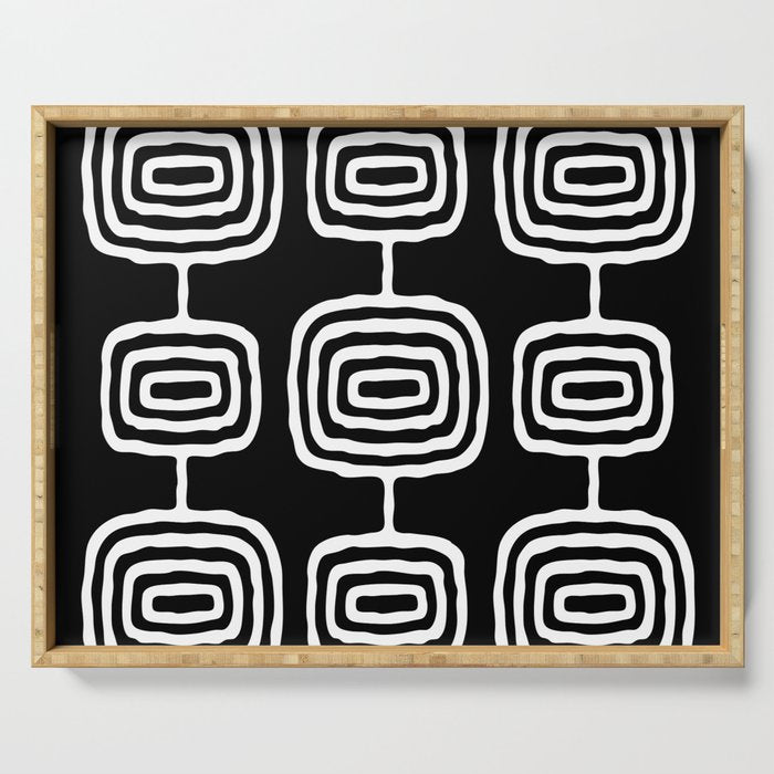 Mid Century Modern Atomic Rings Pattern 771 Black and White Serving Tray Gallery Image 1