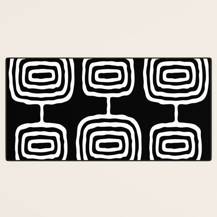 Mid Century Modern Atomic Rings Pattern 771 Black and White Desk Mat Gallery Image 3