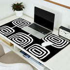 Mid Century Modern Atomic Rings Pattern 771 Black and White Desk Mat Gallery Image 2