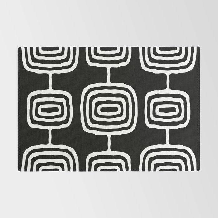 Mid Century Modern Atomic Rings Pattern 771 Black and White Rug Gallery Image 2