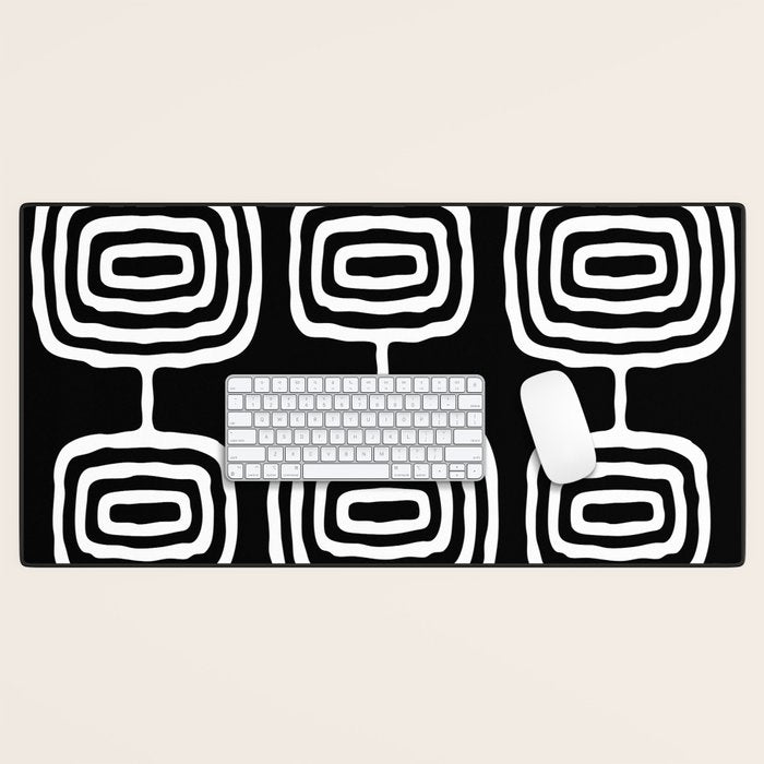 Mid Century Modern Atomic Rings Pattern 771 Black and White Desk Mat Gallery Image 1