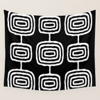 Mid Century Modern Atomic Rings Pattern 771 Black and White Wall Tapestry Gallery Image 4