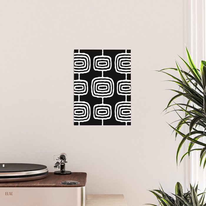 Mid Century Modern Atomic Rings Pattern 771 Black and White Poster Gallery Image 2