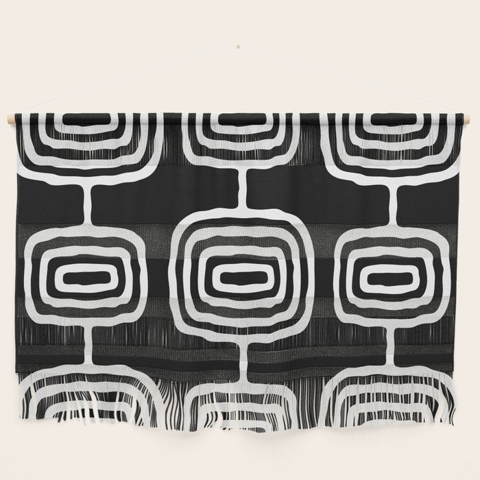 Mid Century Modern Atomic Rings Pattern 771 Black and White Wall Hanging Gallery Image 1
