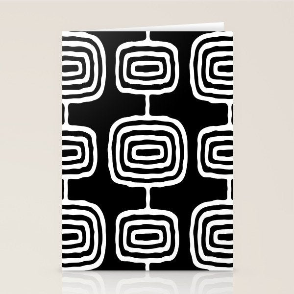 Mid Century Modern Atomic Rings Pattern 771 Black and White Stationery Card Gallery Image 2