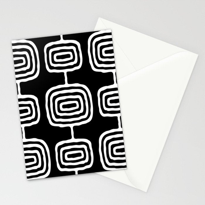 Mid Century Modern Atomic Rings Pattern 771 Black and White Stationery Card Gallery Image 2